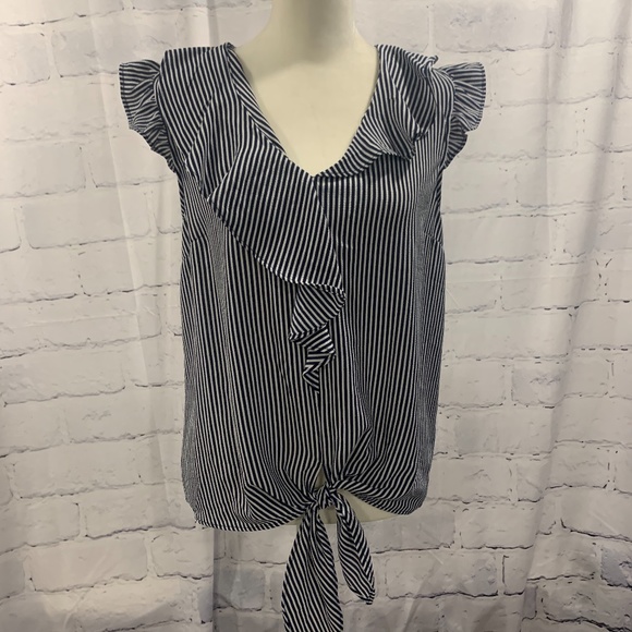 Monteau Striped Tie Front Ruffle Blouse Sailor - Picture 1 of 14